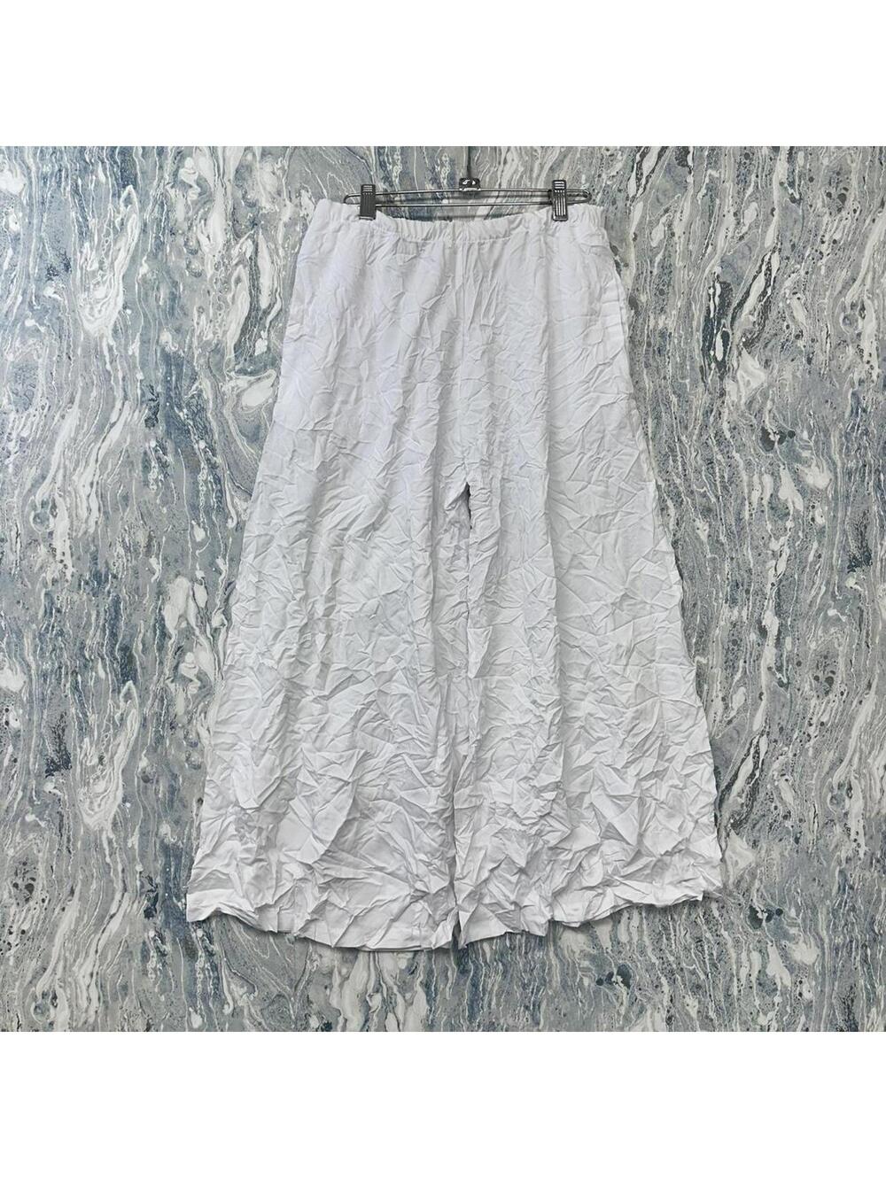 Boho Indie Square Designer White Crinkle Wide Leg Pants (1)